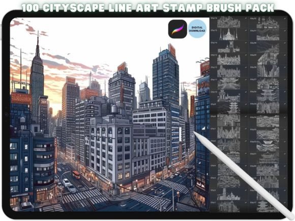 Download Procreate Skyline Cityscape Brush Stamps - Stamp Collection