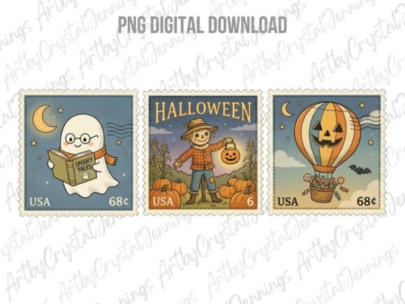 Download Vintage Halloween Postage Stamp PNG - Stamp Collection