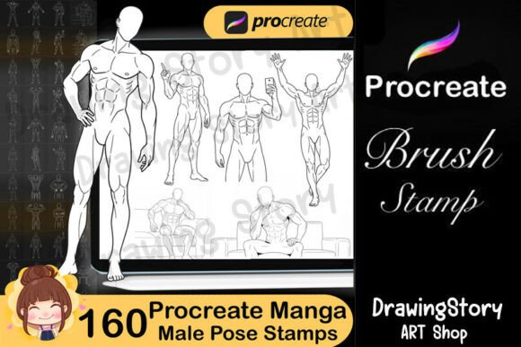 Download 160 Procreate Manga Male Pose Stamp - Stamp Collection