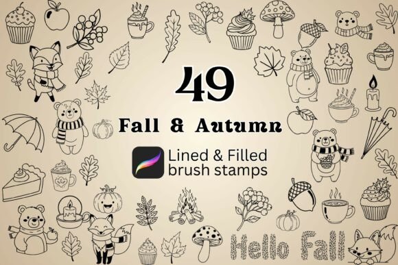Download 49 Fall &amp; Autumn Procreate Brush Stamps - Stamp Collection