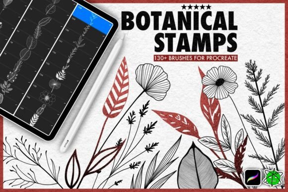 Download 137 Botanical Stamps for Procreate - Stamp Collection