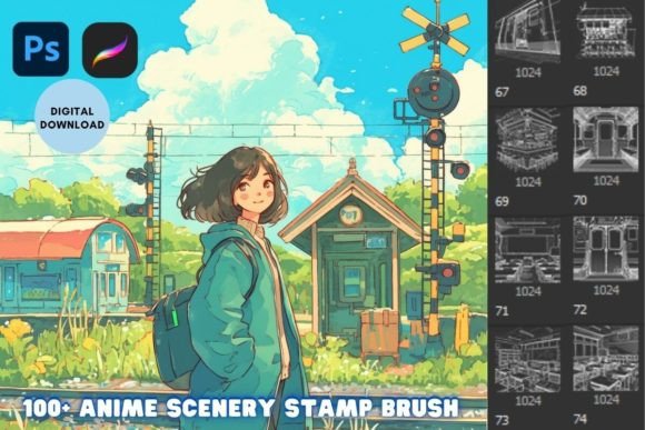 Download Anime Landscape Scenery Stamp Brush - Stamp Collection