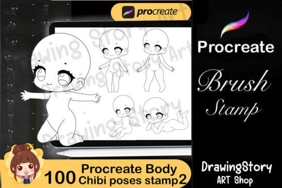 Download 100 Procreate Chibi Poses Body Stamps2 - Stamp Collection