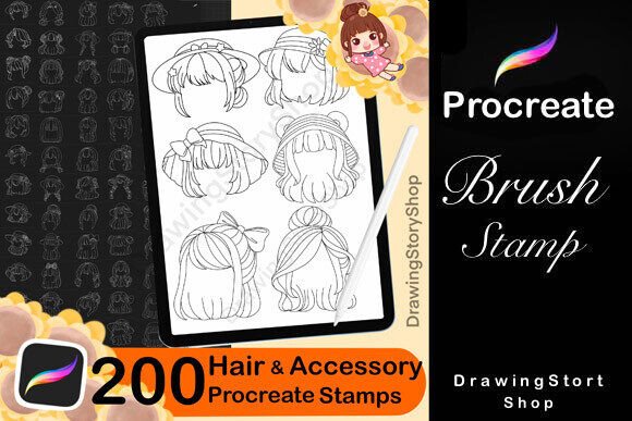 Download 200 Procreate Hair &amp; Accessories Stamps - Stamp Collection