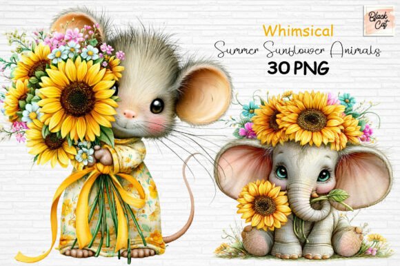 Download Whimsical Sunflower Animals Clipart PNG - Sunflower Collection