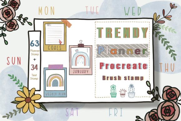 Download ProcreateBrushStamp63+34TrendyPlanner - Stamp Collection
