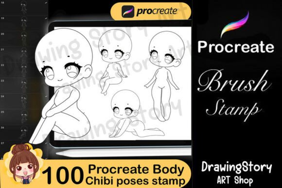 Download 100 Procreate Chibi Body Poses Stamps - Stamp Collection