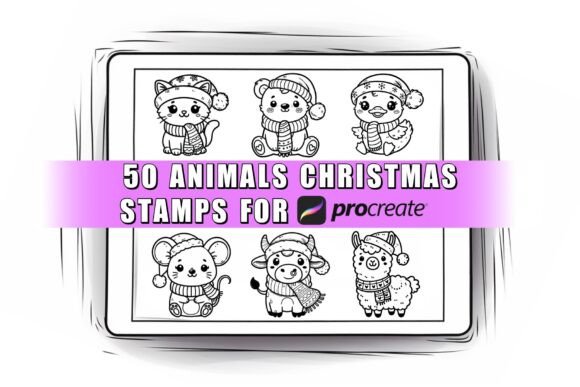 Download 50 Animal Christmas Procreate Stamps Bru - Stamp Collection