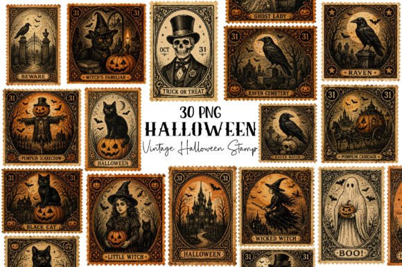 Download Vintage Halloween Stamp Clipart - Stamp Collection