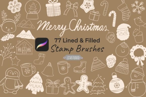 Download 77Cute Christmas Procreate Stamp Brushes - Stamp Collection