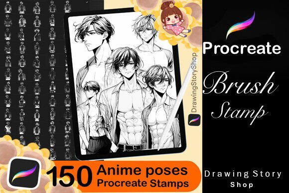 Download 150 Procreate Manga Anime Man Stamps - Stamp Collection