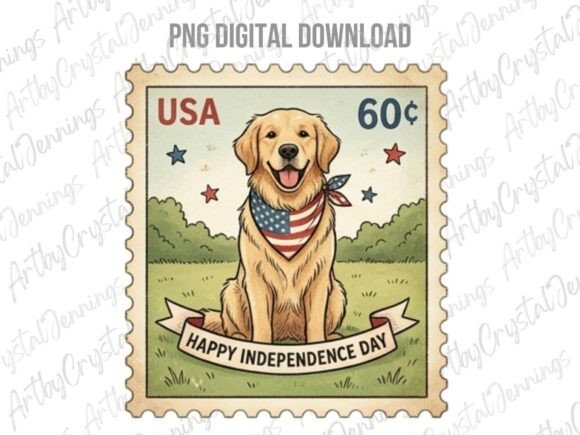 Download Patriotic Golden Retriever Stamp PNG - Stamp Collection