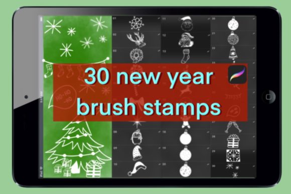 Download 30 Brushes Stamps New Year for Procreate Set - Stamp Collection