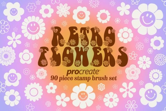 Download Retro Flowers Procreate Stamp Brush Set - Stamp Collection