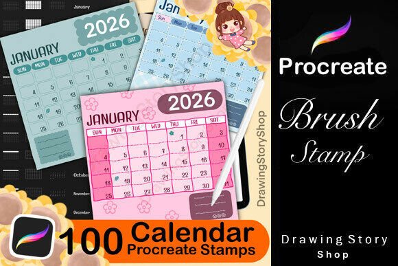 Download 100 Calendar Stamps for Procreate - Stamp Collection