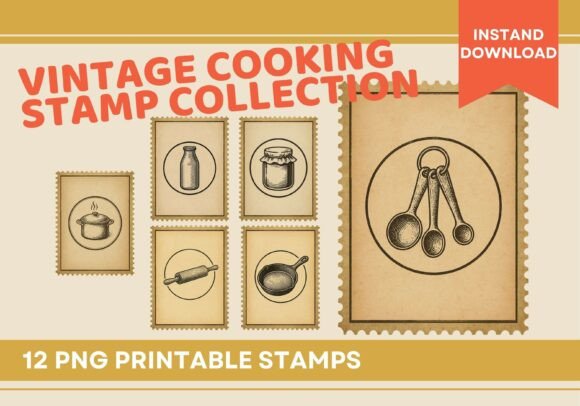 Download Vintage Cooking Stamp Set - Stamp Collection