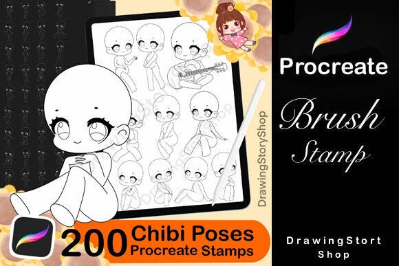Download 200 Base Chibi Procreate Body Pose Stamp - Stamp Collection