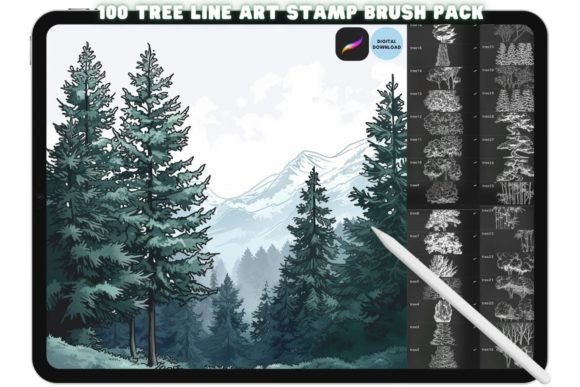 Download Procreate Tree Landscape Brush Stamp Set - Stamp Collection