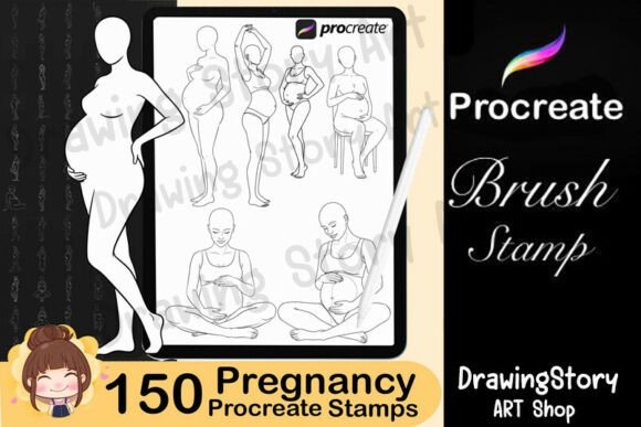Download 150 Pregnant Procreate Pose Stamps - Stamp Collection