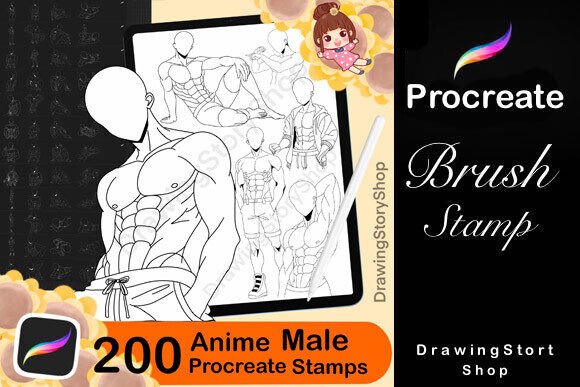 Download 200 Procreate Male Body Poses Stamps - Stamp Collection