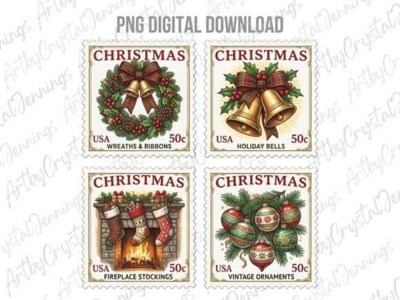 Download Vintage Christmas Stamp Clipart PNG - Stamp Collection