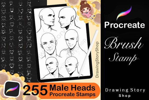 Download 255 Base Procreate Male Head Stamps - Stamp Collection