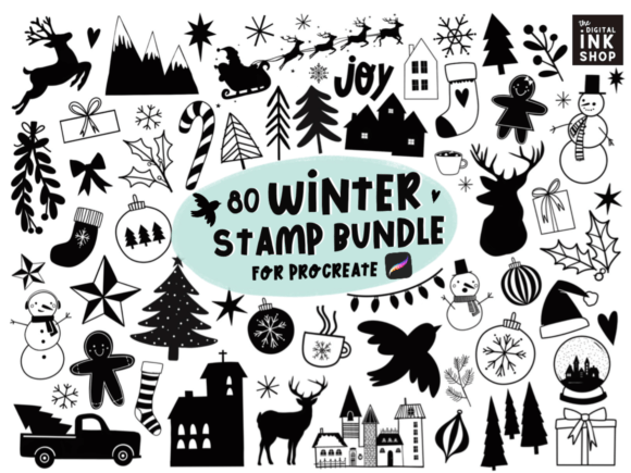 Download 100 Holiday Procreate Stamps - Stamp Collection