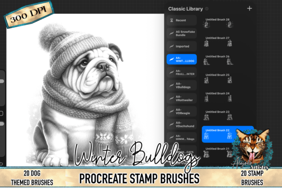 Download Winter Bulldog Procreate Stamp Brushes - Stamp Collection