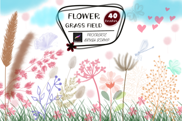 Download FLOWER GRASS FIELD Procreate Brush Stamp - Stamp Collection