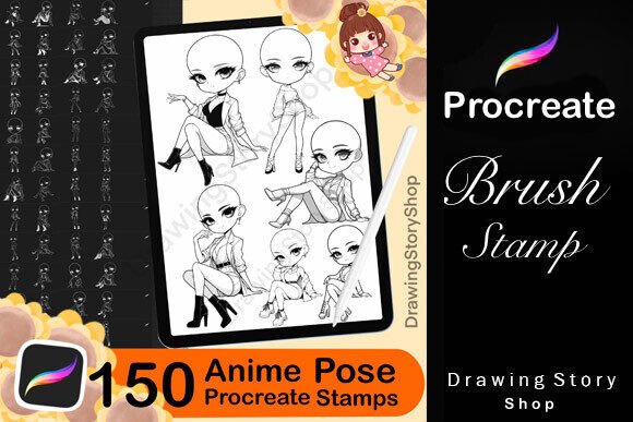 Download 150 Procreate Anime Girls Poses Stamps - Stamp Collection
