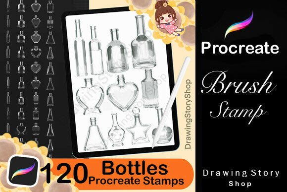 Download 120 Procreate Bottles Glass Stamp Brush - Stamp Collection