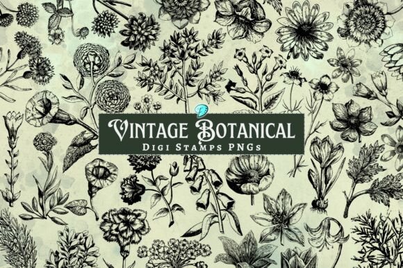 Download Vintage Botanical Digi Stamps PNGs - Stamp Collection