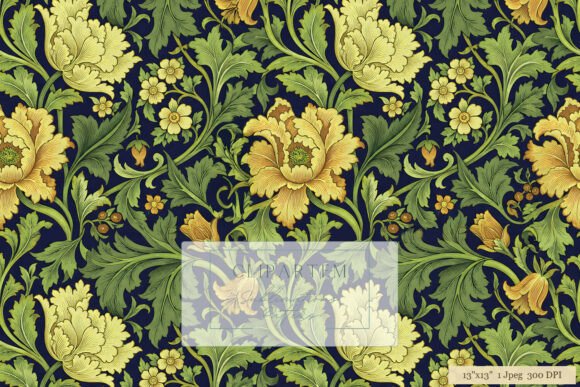 Download Victorian Floral Gold Green Pattern Art - Premium Resources