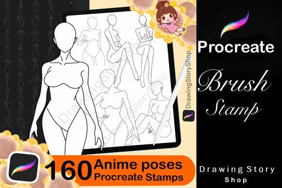 Download 160 Procreate Anime Manga Pose Stamps - Stamp Collection
