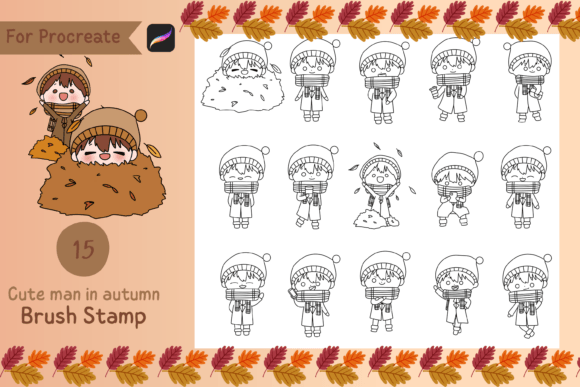 Download Procreate Brush Stamp Cute Man in Autumn - Stamp Collection