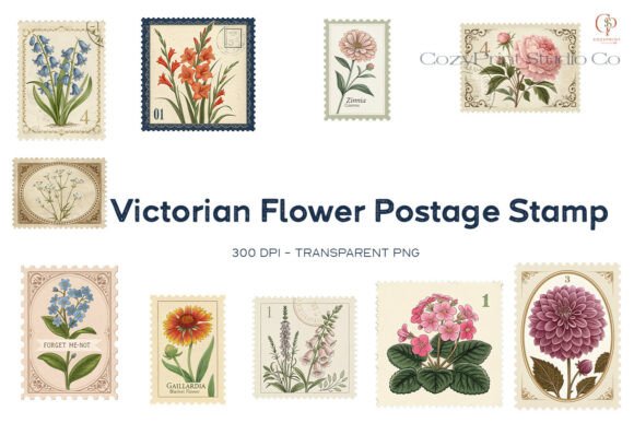 Download Victorian Flower Postage Stamp Stickers - Stamp Collection