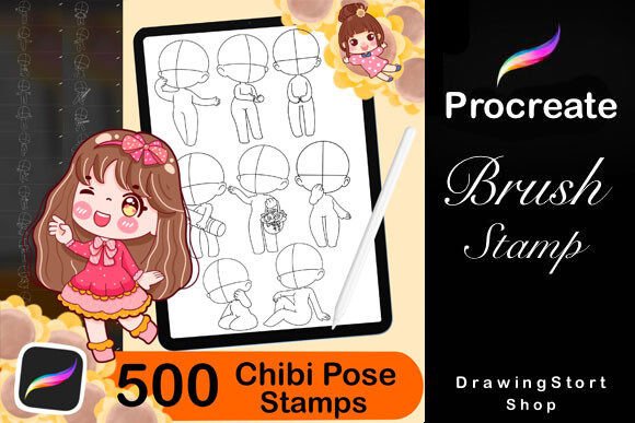 Download 500 Base Chibi Procreate Body Pose Stamp - Stamp Collection
