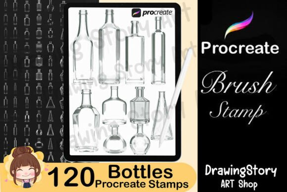 Download 120 Glass Bottle Stamps for Procreate - Stamp Collection