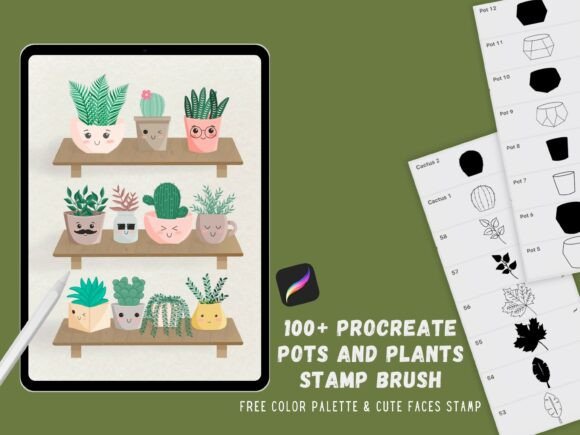 Download Procreate Plants and Pots Stamps Brush - Stamp Collection