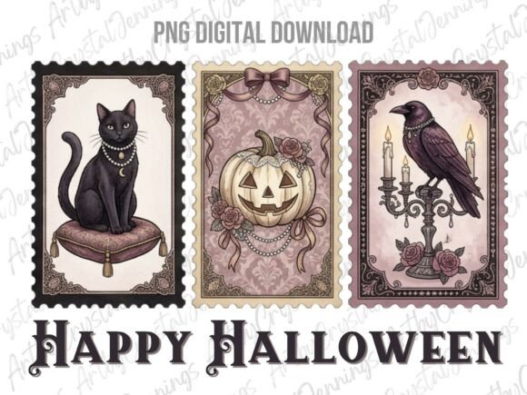 Download Vintage Halloween Coquette Stamp PNG - Stamp Collection
