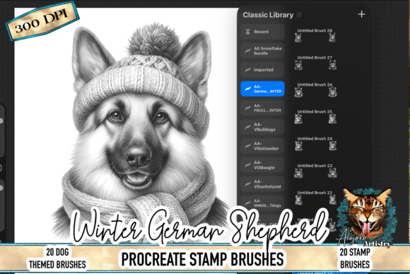 Download Winter German Shepherd Procreate Stamp - Stamp Collection