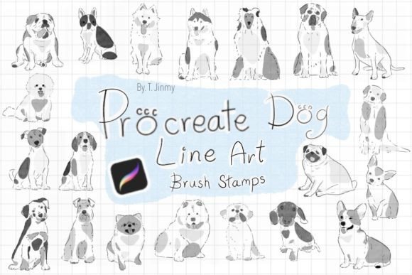 Download Procreate Dog Line Art Brush Stamps - Stamp Collection