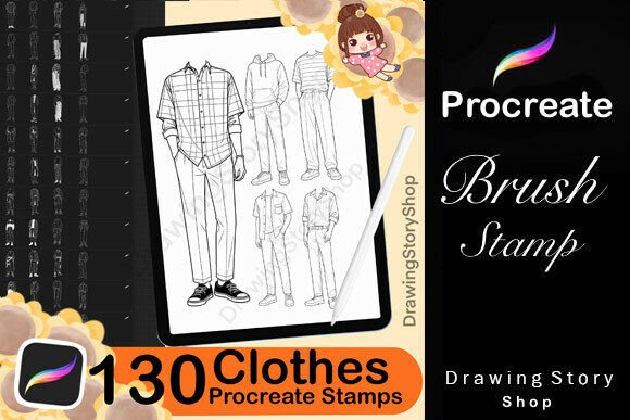 Download 130 Procreate Man Clothes Stamps Brushes - Stamp Collection