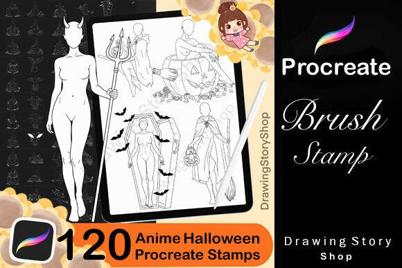 Download 120 Procreate Halloween Anime Stamps - Stamp Collection